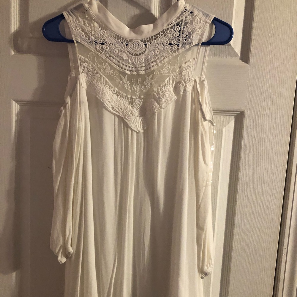 White cold shoulder dress